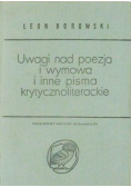 Uwagi nad poezją i wymową i inne pisma krytycznoliterackie