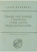 Uwagi nad poezją i wymową i inne pisma krytycznoliterackie