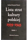 Lista strat kultury polskiej 1939-1945  Tom I