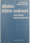 Składnia tekstów naukowych Dyscypliny humanistyczne