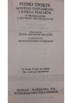 Pismo Święte Nowego Testamentu i Księga Psalmów w przekładzie z języków oryginalnych