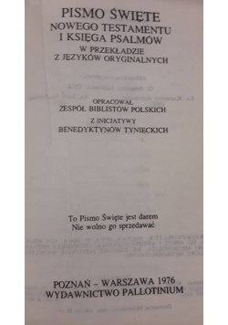 Pismo Święte Nowego Testamentu i Księga Psalmów w przekładzie z języków oryginalnych