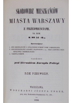 Skorowidz mieszkańców miasta Warszawy z przedmieściami na rok 1854