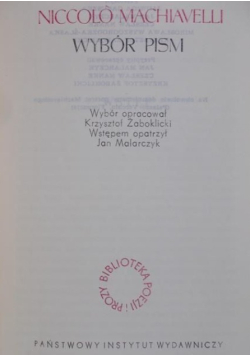 Machiavelli Wybór pism