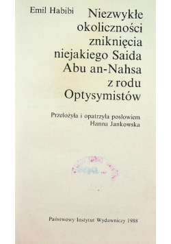 Niezwykłe okoliczności zniknięcia niejakiego Saida Abu an Nahsa z rodu Optysymistów