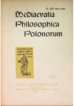 Mediaevalia Philosophica Polonorum Nr XXV