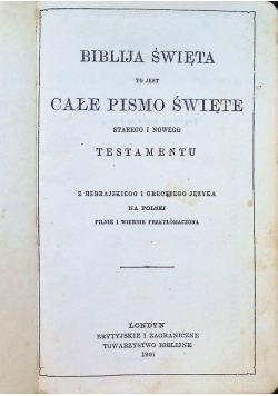Biblija Święta to jest całe Pismo Święte Starego i Nowego Testamentu 1946 r.