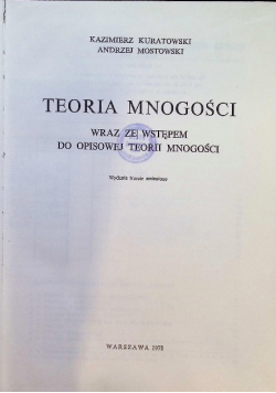 Teoria mnogości wraz ze wstępem do opisowej teorii mnogości