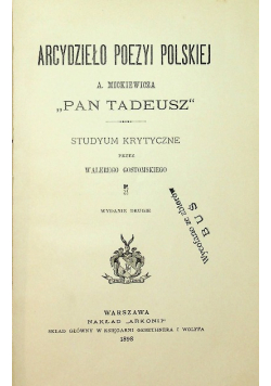 Pan Tadeusz Arcydzieło poezyi Polskiej 1898 r.