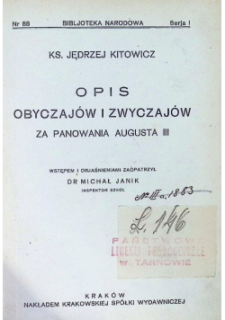 Opis obyczajów i zwyczajów za panowania Augusta III 1925 r.