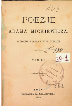 Poezje Adama Mickiewicza Tom III 1888 r.