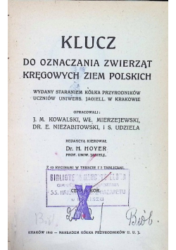 Klucz Do Oznaczania Zwierząt Kręgowych Ziem Polskich 1910 r.