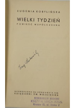 Wielki tydzień powieść współczesna 1939 r.