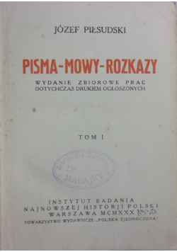 Pisma mowy rozkazy, Tom I, 1930 r.