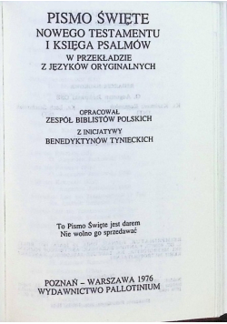 Pismo Święte Nowego Testamentu i Księga Psalmów w przekładzie z języków oryginalnych