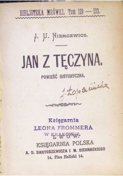 Jan z Tęczyna powieść historyczna, 1878 r.