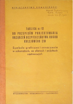 Tablica Nr 12 Do Przepisów Projektowania Urządzeń Bezpieczeństwa Ruchu Kolejowego E10