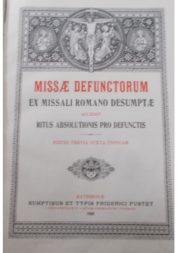 Missae Defunctorum 1922 r.