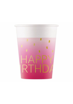 Kubeczki papierowe Pink Happy Birthday 200ml 8szt