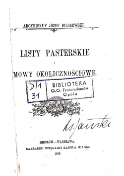 Listy Pasterskie i Mowy okolicznościowe 1908 r.