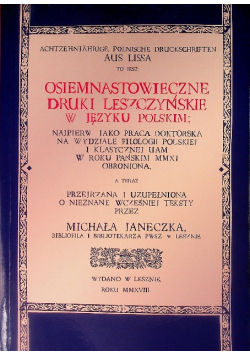 Osiemnastowieczne Druki Leszczyńskie  w języku polskim