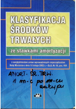 Klasyfikacja Środków Trwałych ze stawkami amortyzacji