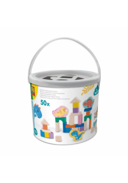 Klocki drewniane Dinozaury wiaderko 50el