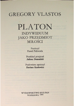 Platon Indywiduum jako przedmiot miłości