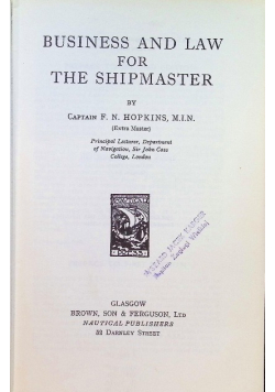 Business and Law For The Shipmaster