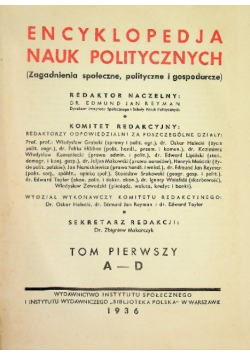 Encyklopedia nauk politycznych Tom 1 A - D  1936 r.