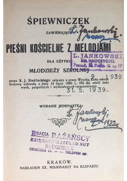Śpiewniczek zawierający pieśni kościelne z melodiami 1922 r.