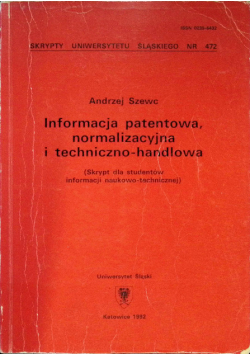 Informacja patentowa, normalizacyjna i techniczno-handlowa Nr 472 / 92