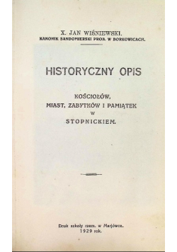 Historyczny opis kościołów miast zabytków i pamiątek 1929 r.