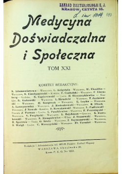 Medycyna Doświadczalna i Społeczna  Tom XXI 1935 r.