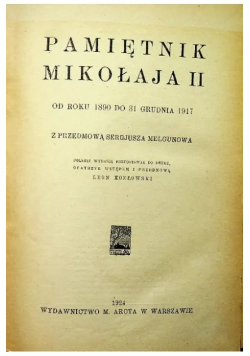 Pamiętnik Mikołaja II 1924 r.