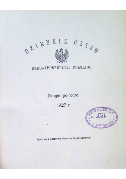 Dziennik Ustaw Rzeczypospolitej Polskiej drugie półrocze 1927 r.