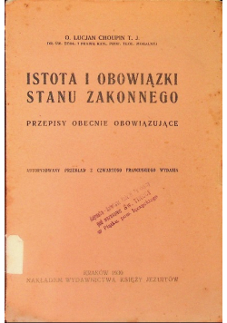 Istota i obowiązki stanu zakonnego 1930 r.