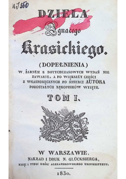 Dzieła Ignacego Krasickiego Dopełnienia Tom I 1830 r.