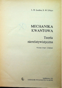 Mechanika kwantowa Teoria nierelatywistyczna