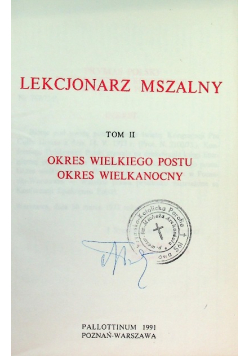 Lekcjonarz Mszalny Tom II Okres Wielkiego Postu