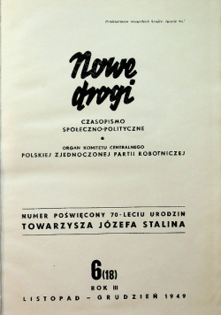 Czasopismo "Nowe drogi" 1949r. Nr  6/49