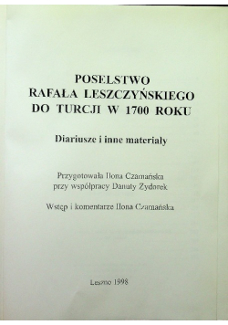 Poselstwo Rafała Leszczyńskiego do Turcji w 1700 r