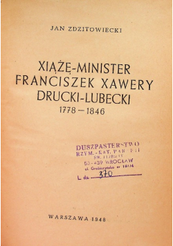 Xiążę - Minister Franciszek Xawery Drucki - Lubecki 1778 - 1846 1948 r.