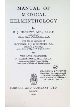 Manual of Medical Helminthology