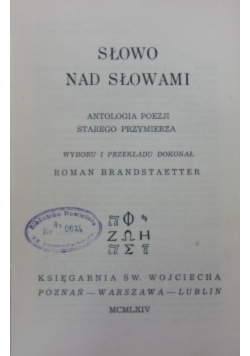 Słowo nad słowami Antologia poezji Starego Przymierza