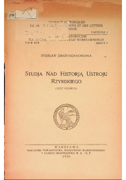 Studja nad historją ustroju rzymskiego Część I, 1936 r.