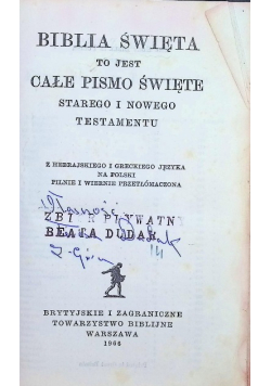 Biblia Święta to jest Całe Pismo Święte