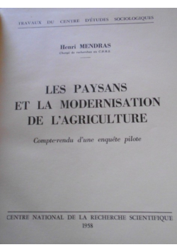 Les Paysans et la Modernisation de l'Agriculture: Compte-rendu d'une