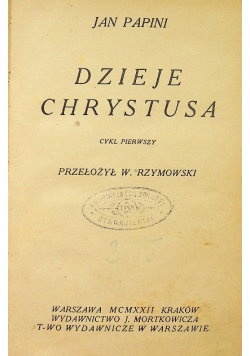 Dzieje Chrystusa  1922 r.