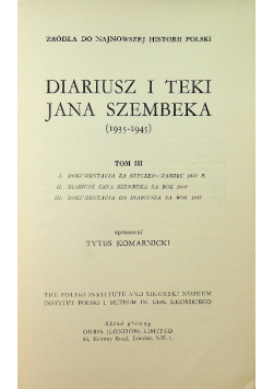 Diariusz i teki Jana Szembeka Tom III